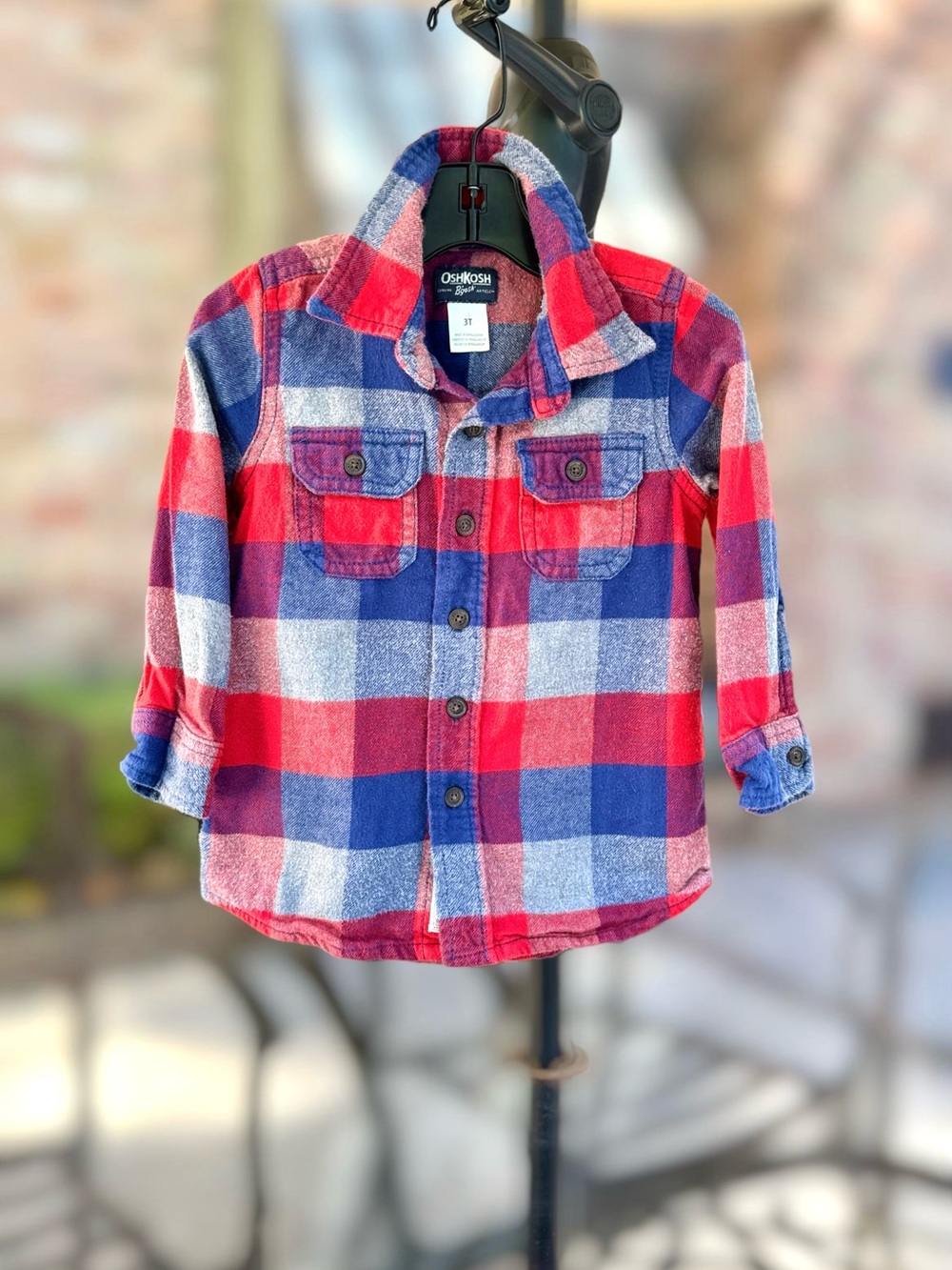 OshKosh B'gosh Red, Blue & White Flannel Plaid Button-Down Shirt, Kids, 3T
